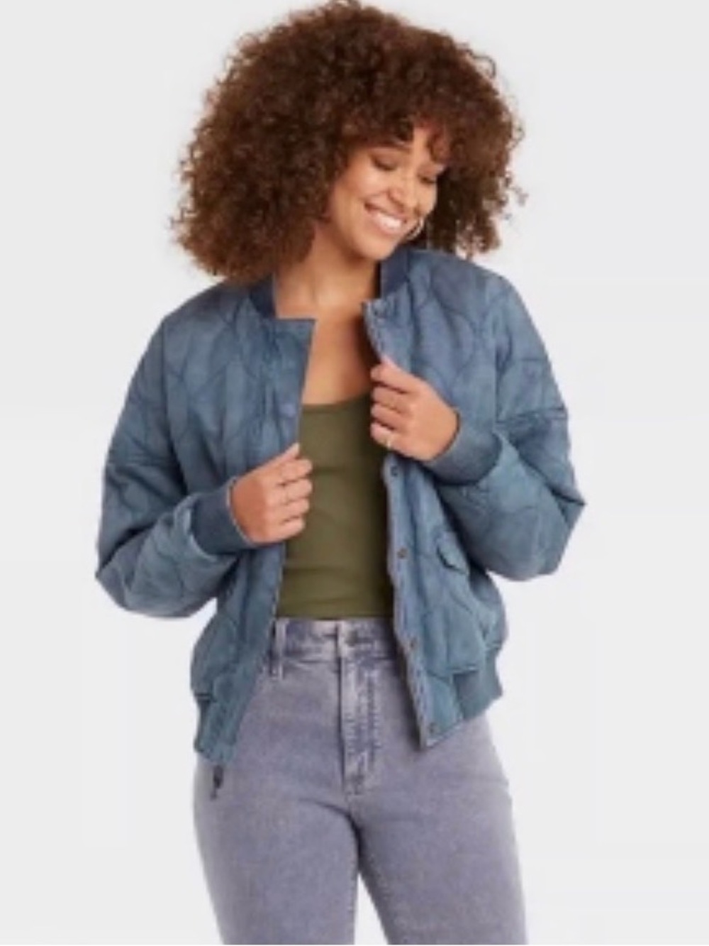 Quilted Bomber Jacket - BLUE, xs